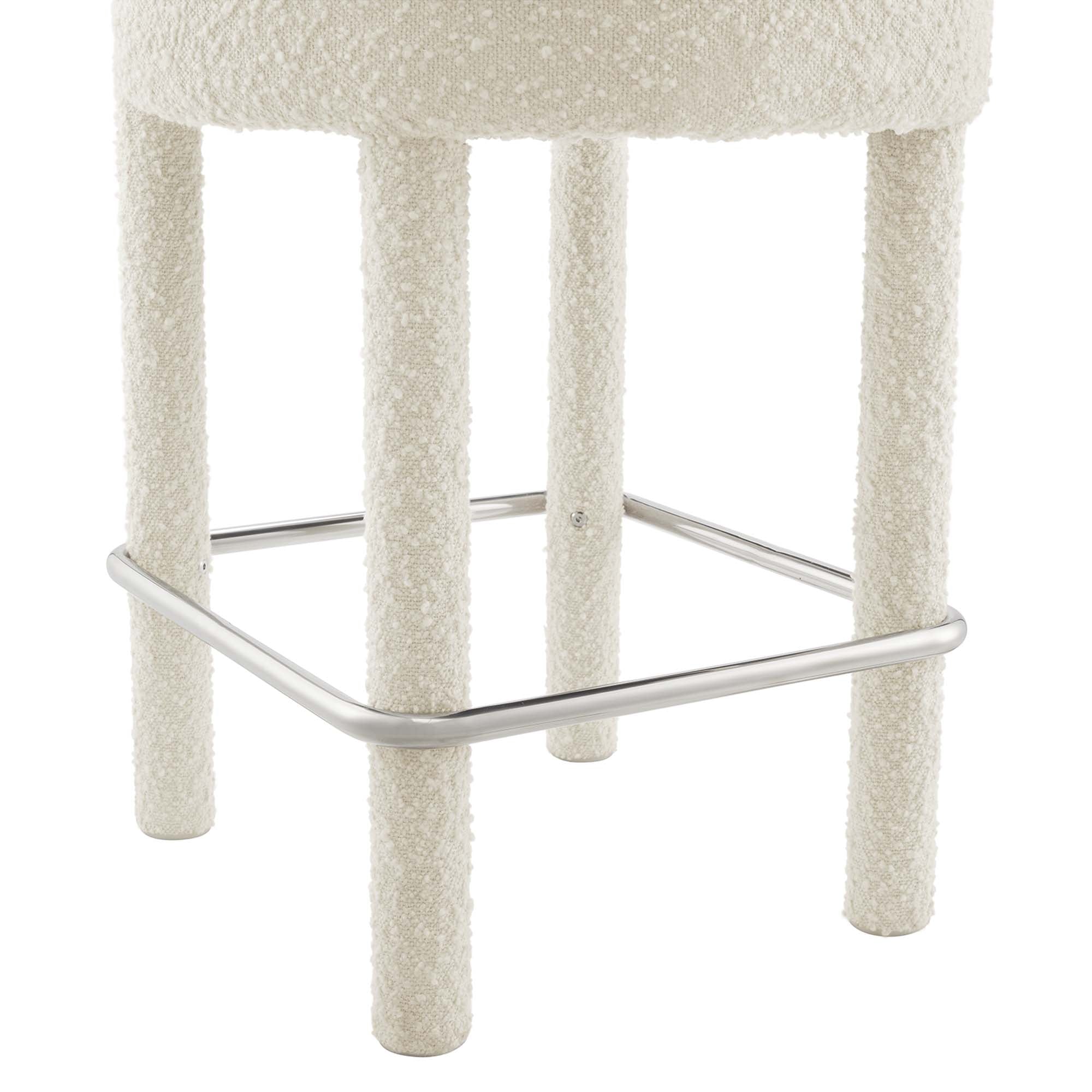 Toulouse Boucle Fabric Counter Stool Set of 2 - Ivory Silver