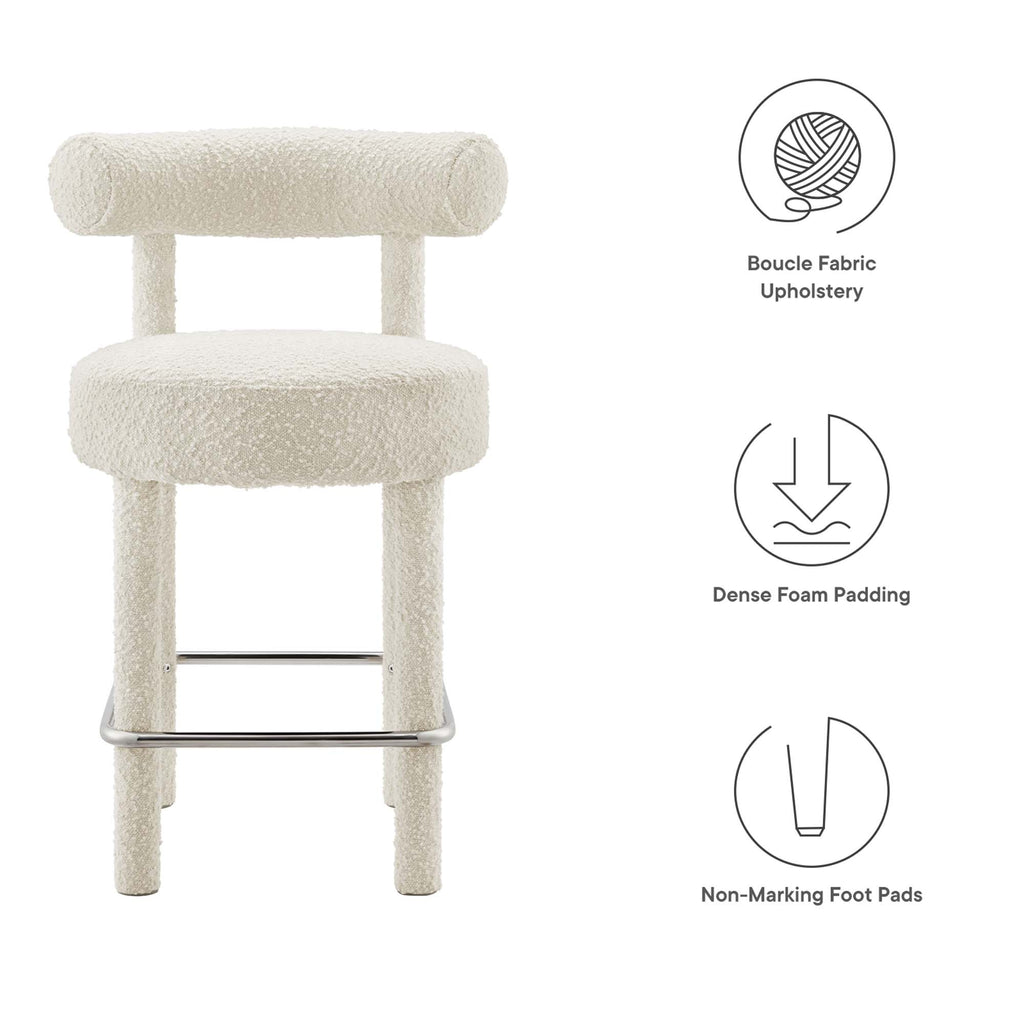 Toulouse Boucle Fabric Counter Stool Set of 2 - Ivory Silver