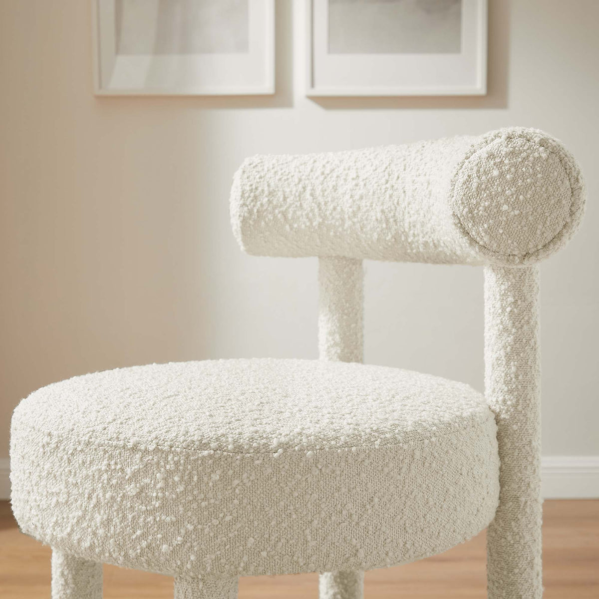 Toulouse Boucle Fabric Counter Stool Set of 2 - Ivory Silver