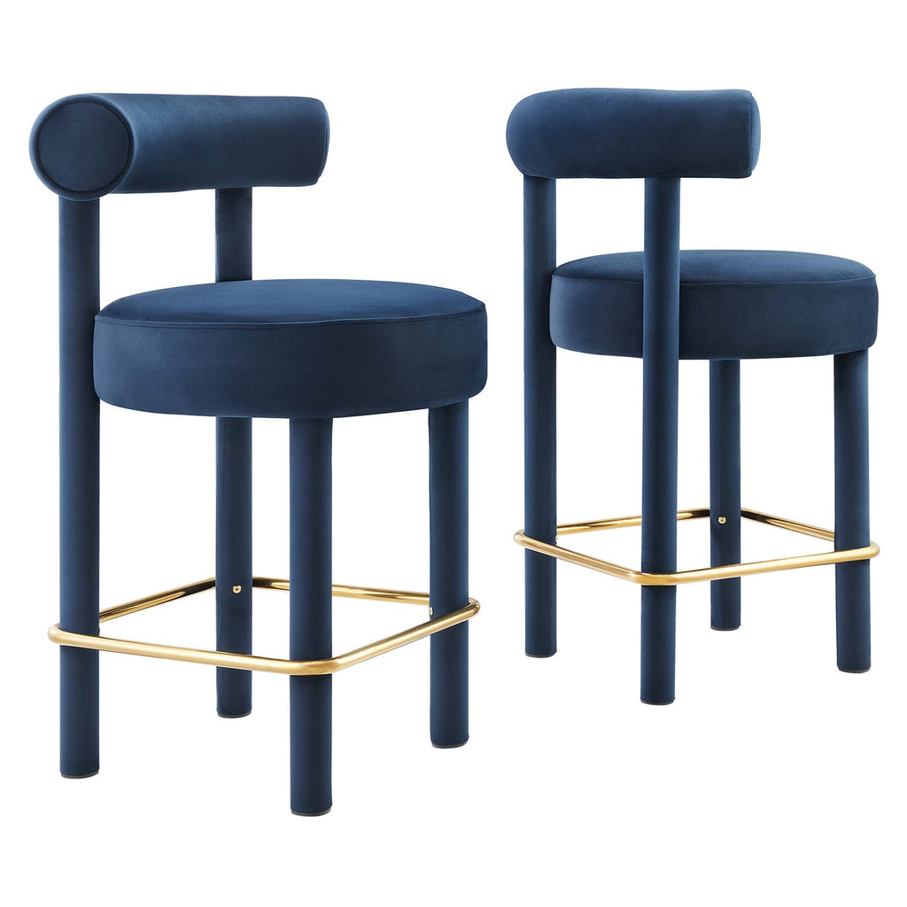 Toulouse Performance Velvet Counter Stool Set of 2 - Midnight Blue Gold