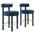 Toulouse Performance Velvet Counter Stool Set of 2 - Midnight Blue Gold
