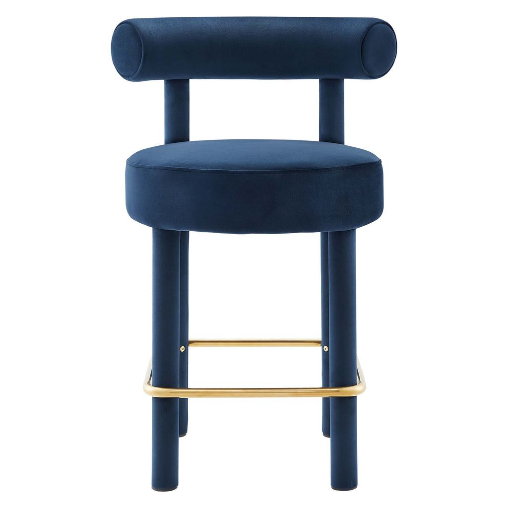 Toulouse Performance Velvet Counter Stool Set of 2 - Midnight Blue Gold