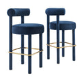 Toulouse Performance Velvet Bar Stool Set of 2 - Midnight Blue Gold
