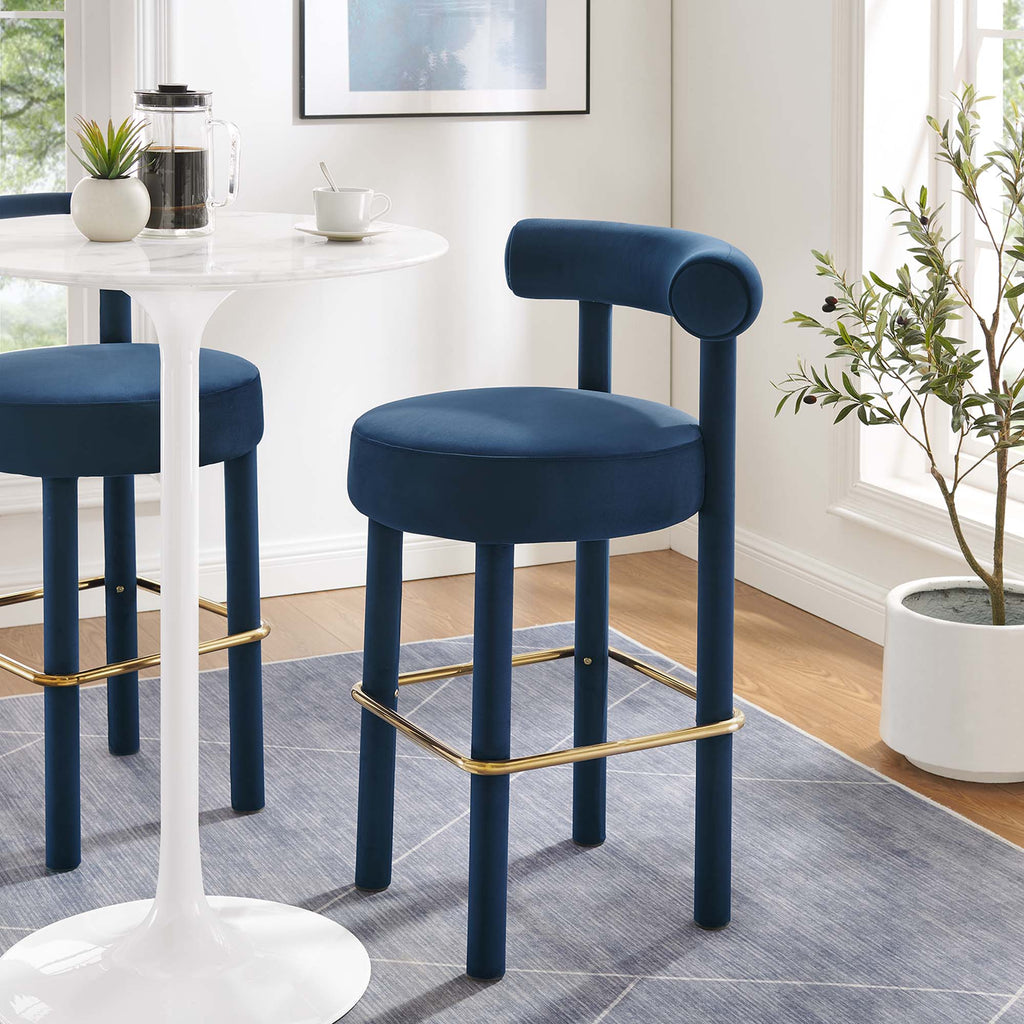 Toulouse Performance Velvet Bar Stool Set of 2 - Midnight Blue Gold