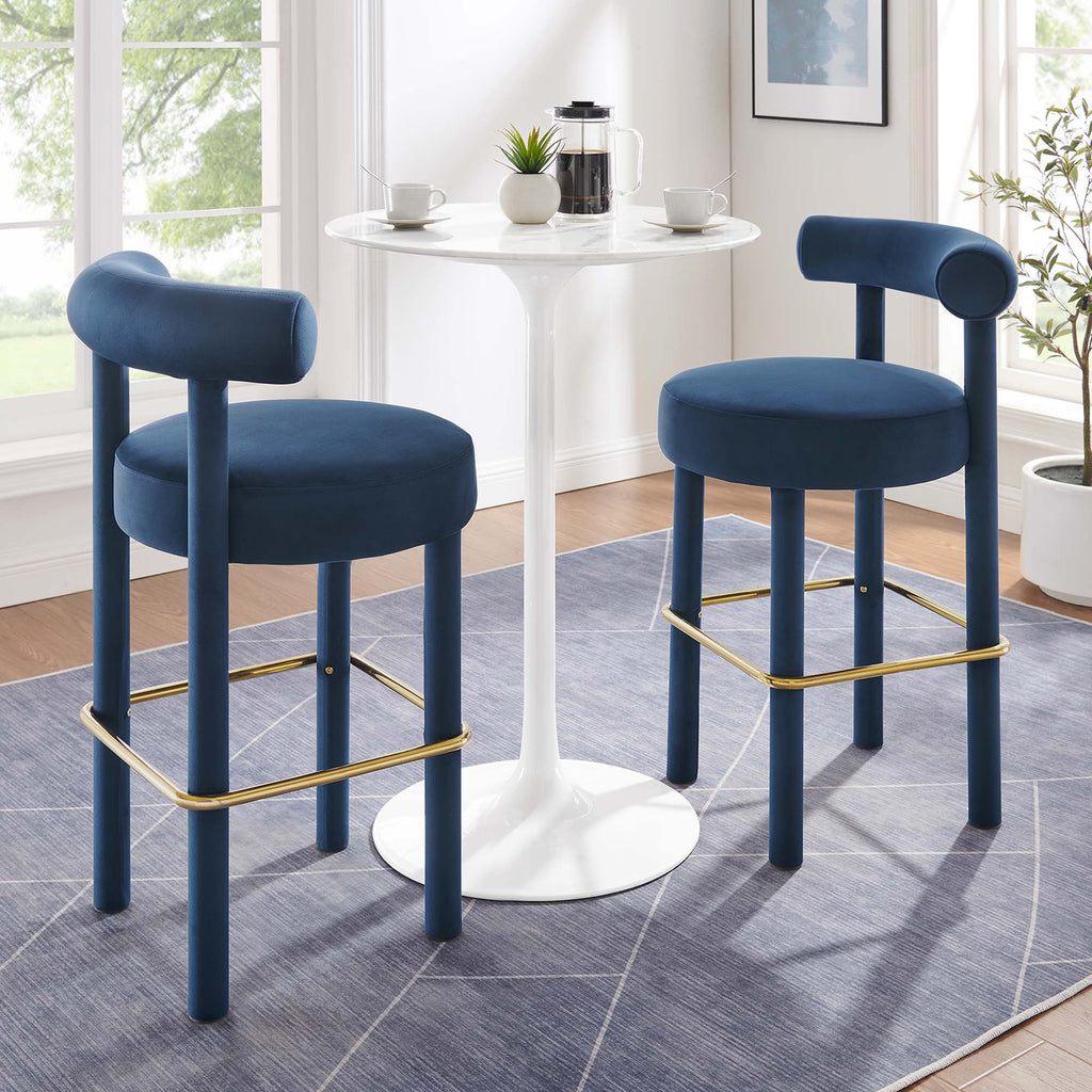 Toulouse Performance Velvet Bar Stool Set of 2 - Midnight Blue Gold