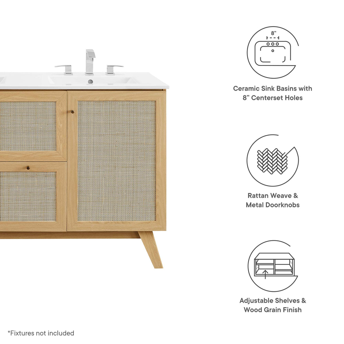 Soma 48" Double Sink Bathroom Vanity - Oak White