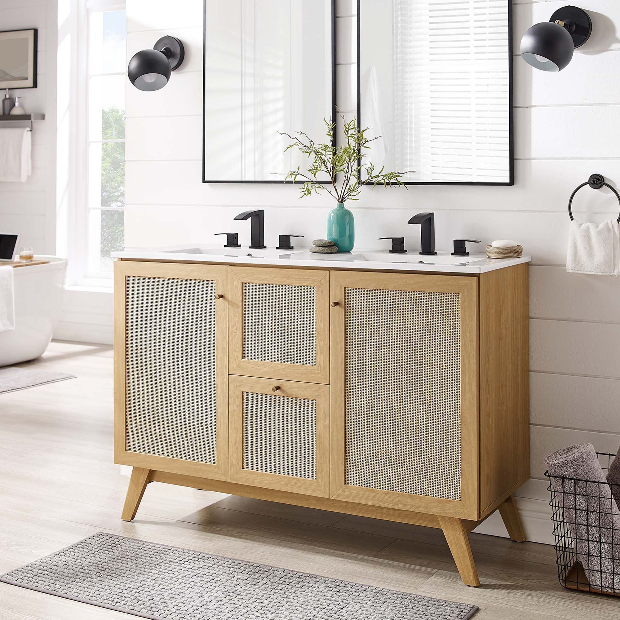 Soma 48" Double Sink Bathroom Vanity - Oak White