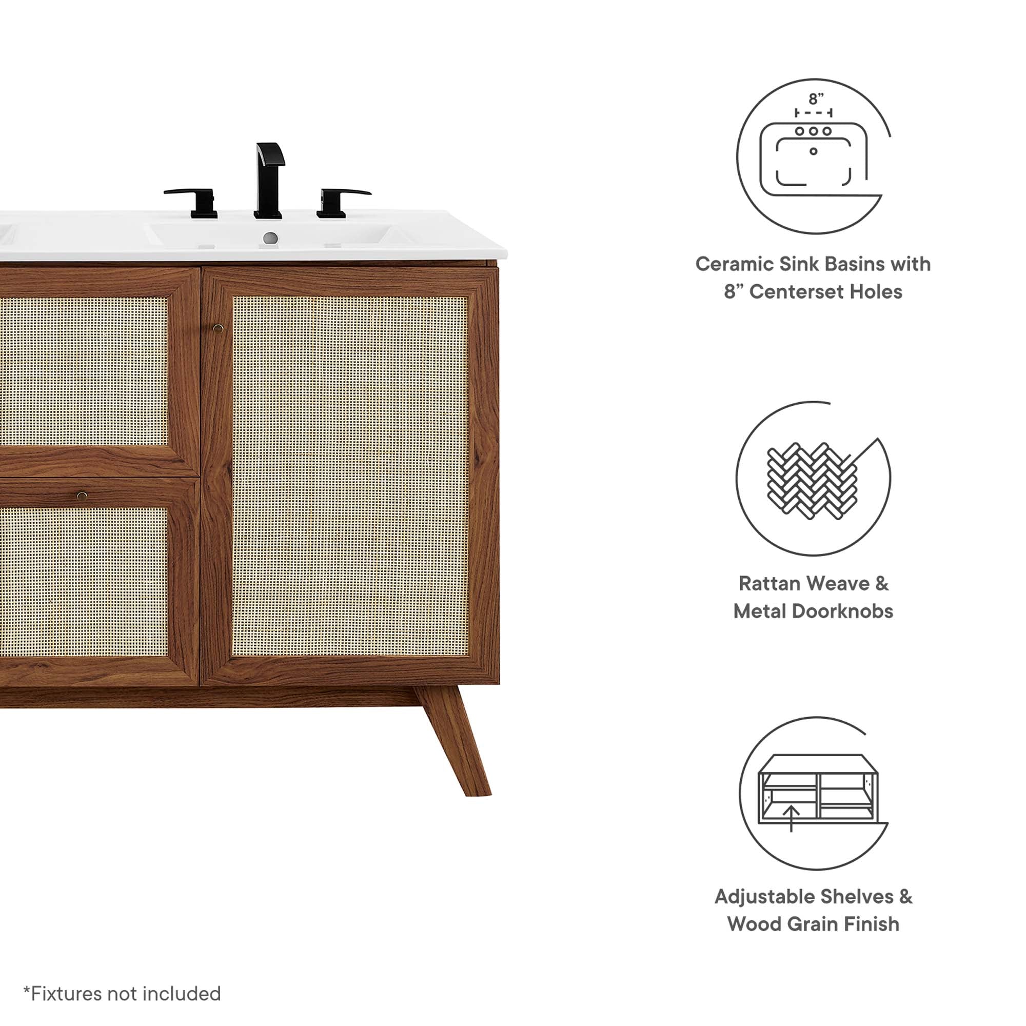 Soma 48" Double Sink Bathroom Vanity - Walnut White