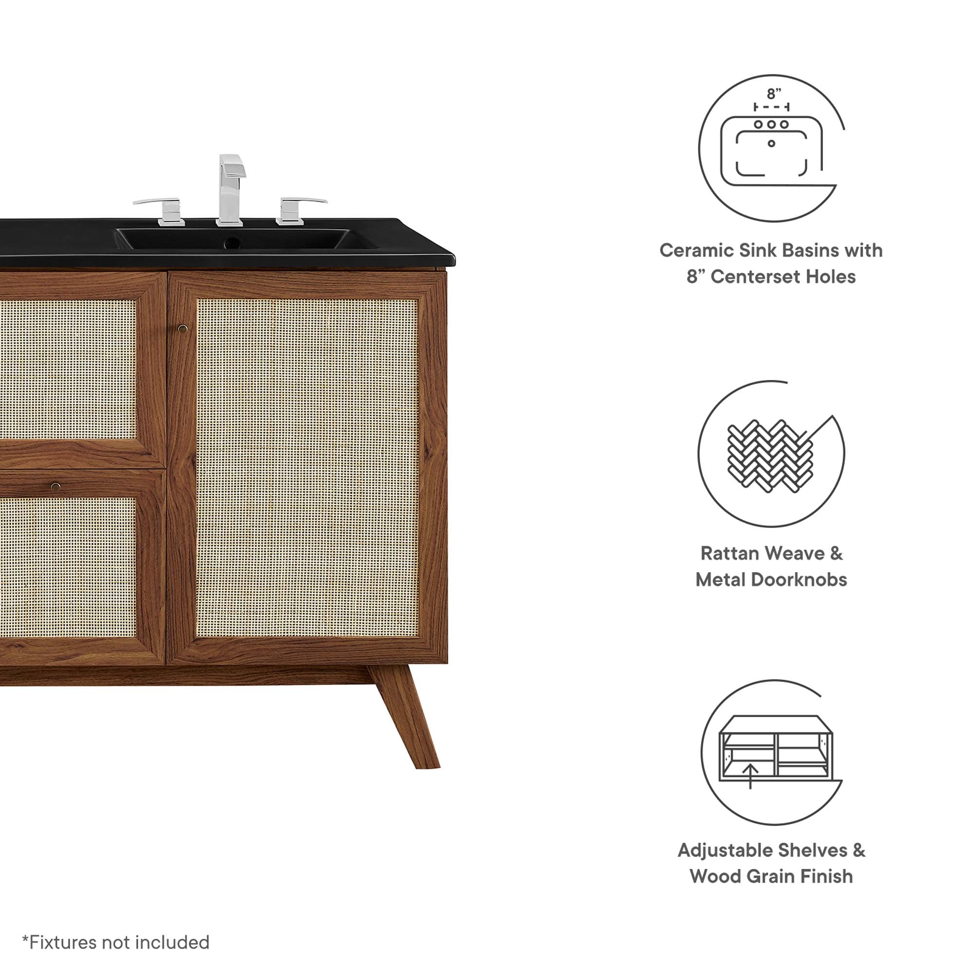 Soma 48" Double Sink Bathroom Vanity - Walnut Black