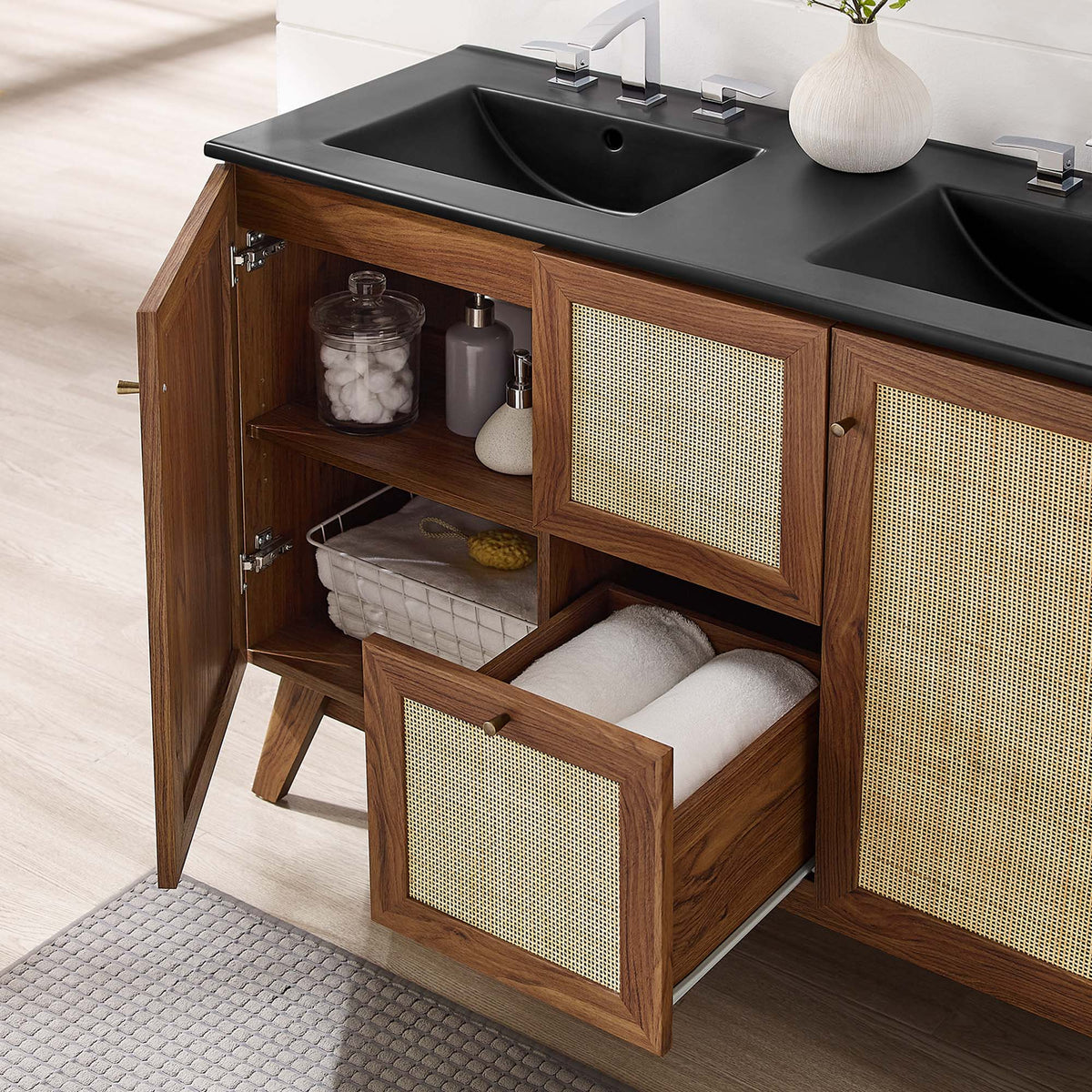 Soma 48" Double Sink Bathroom Vanity - Walnut Black