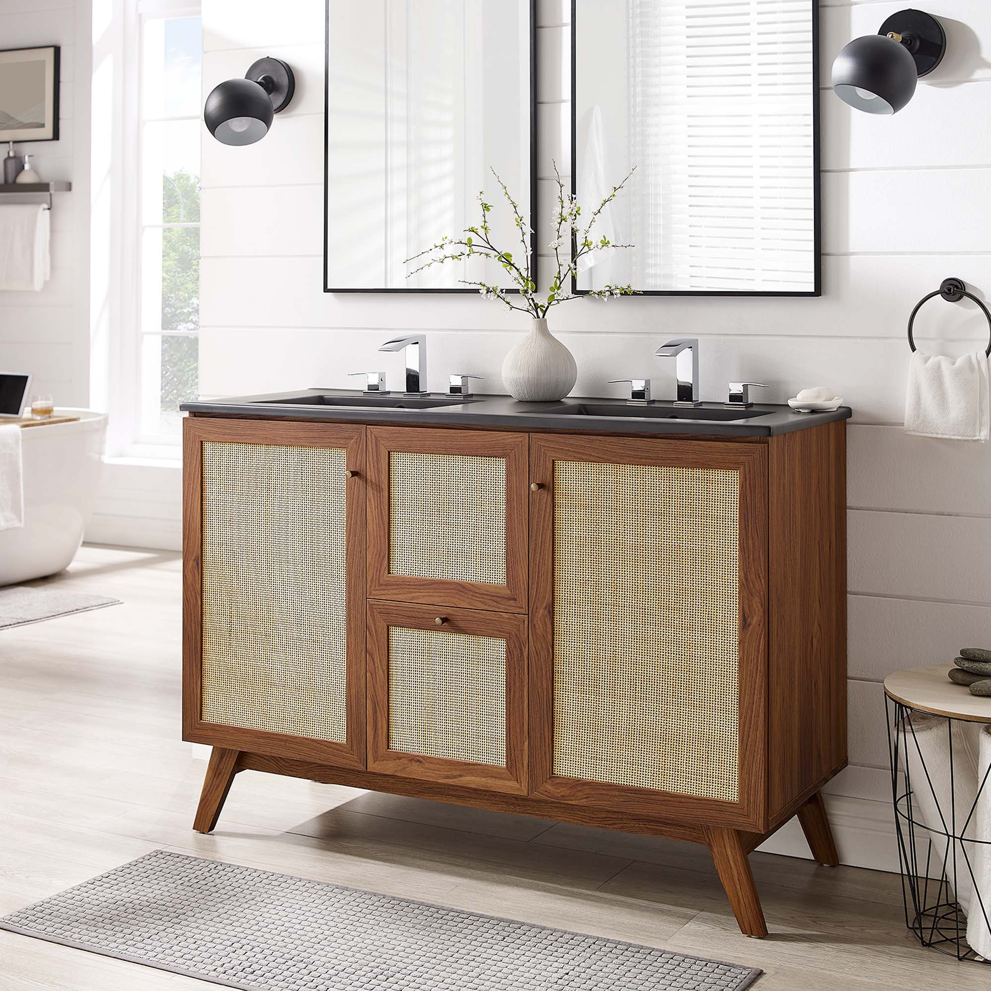 Soma 48" Double Sink Bathroom Vanity - Walnut Black