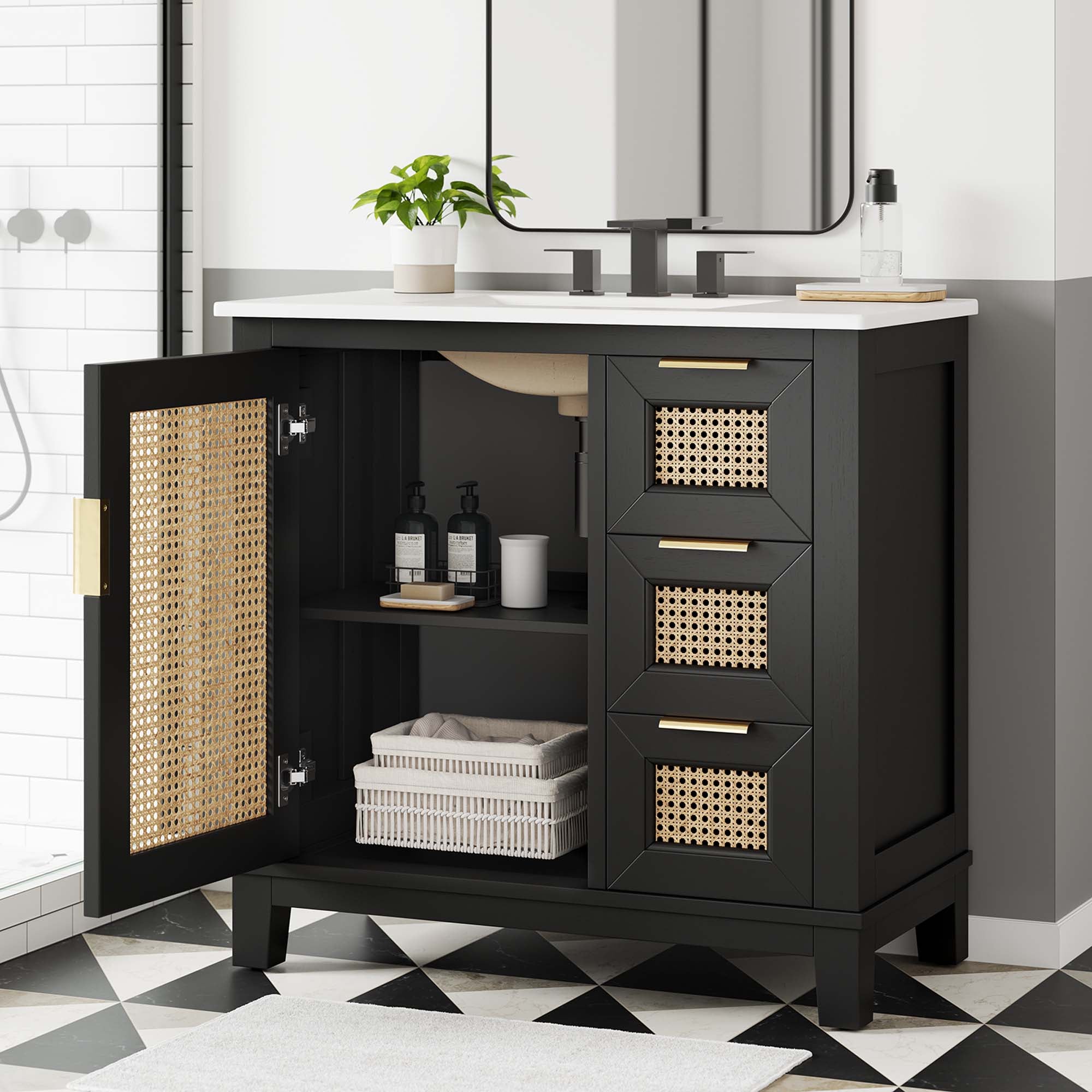 Dixie 36" Solid Wood Bathroom Vanity Cabinet - Black White