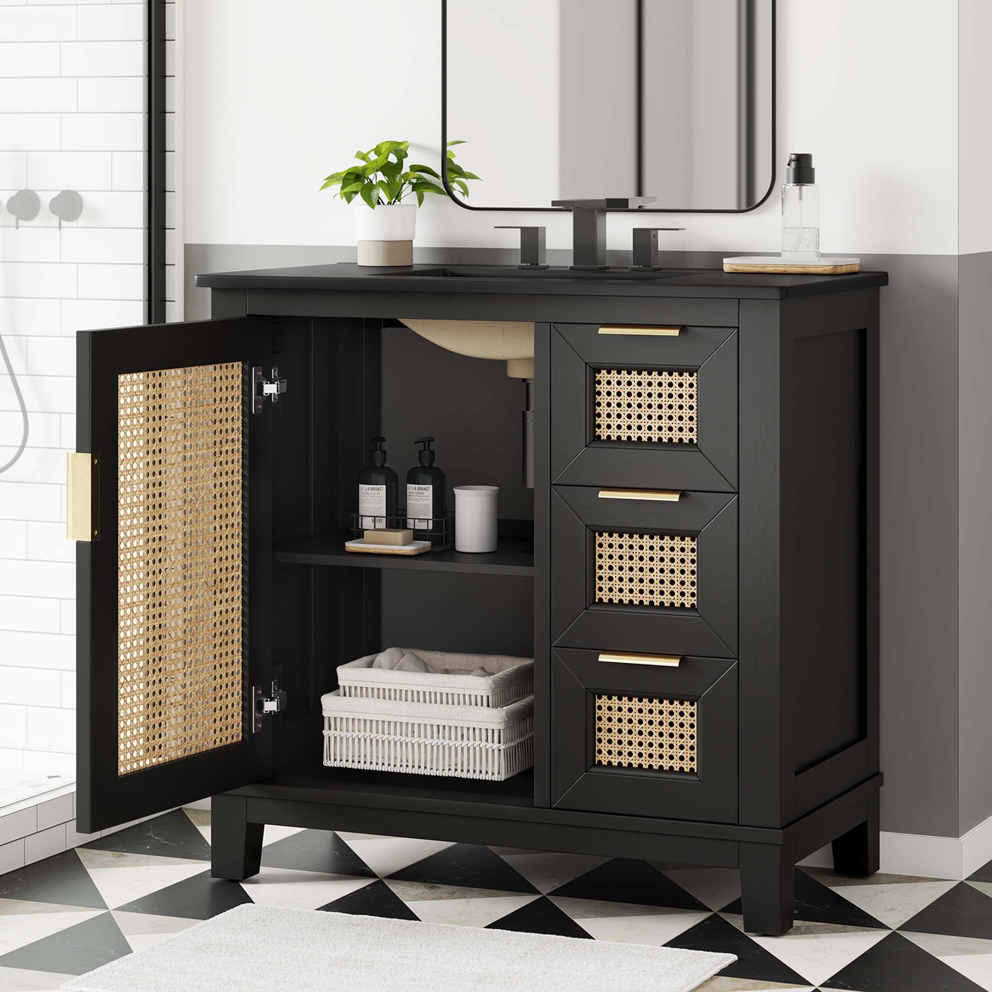 Dixie 36" Solid Wood Bathroom Vanity Cabinet - Black Black