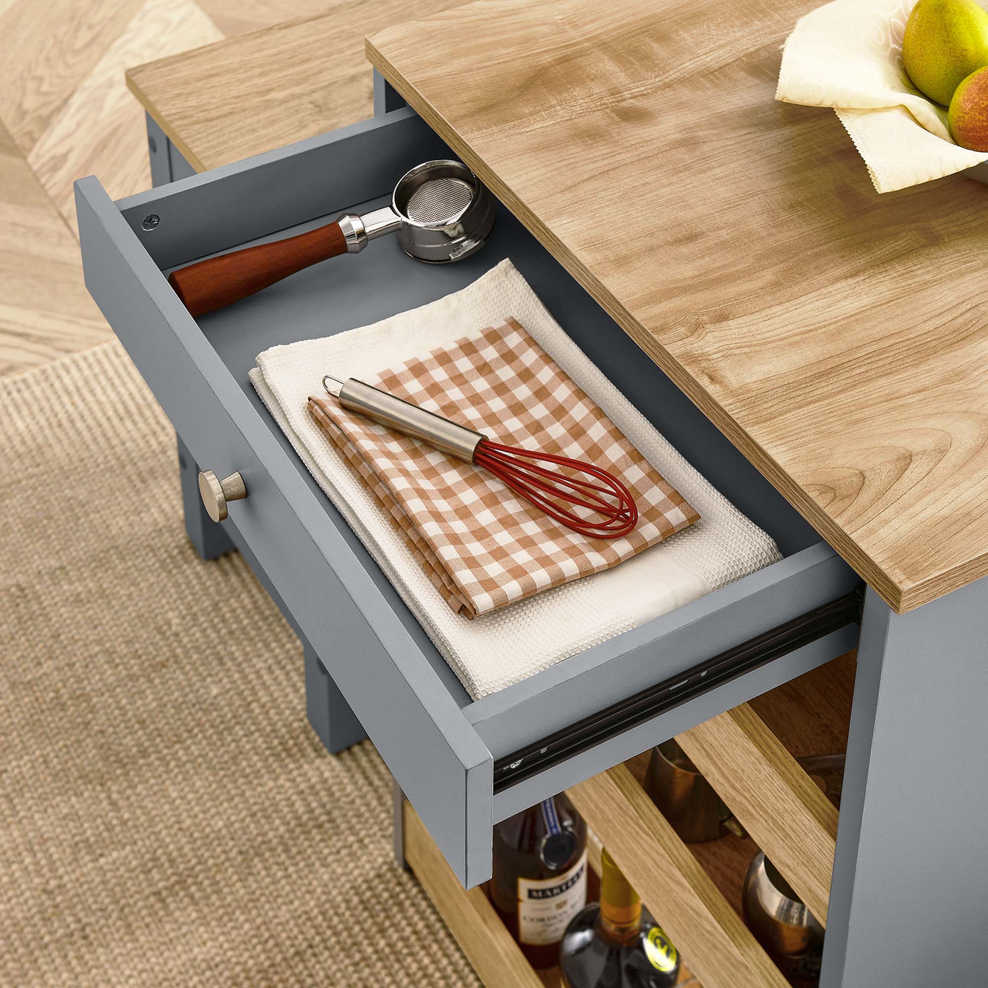 Galley 3-Piece Kitchen Island and Stool Set - Oak Gray