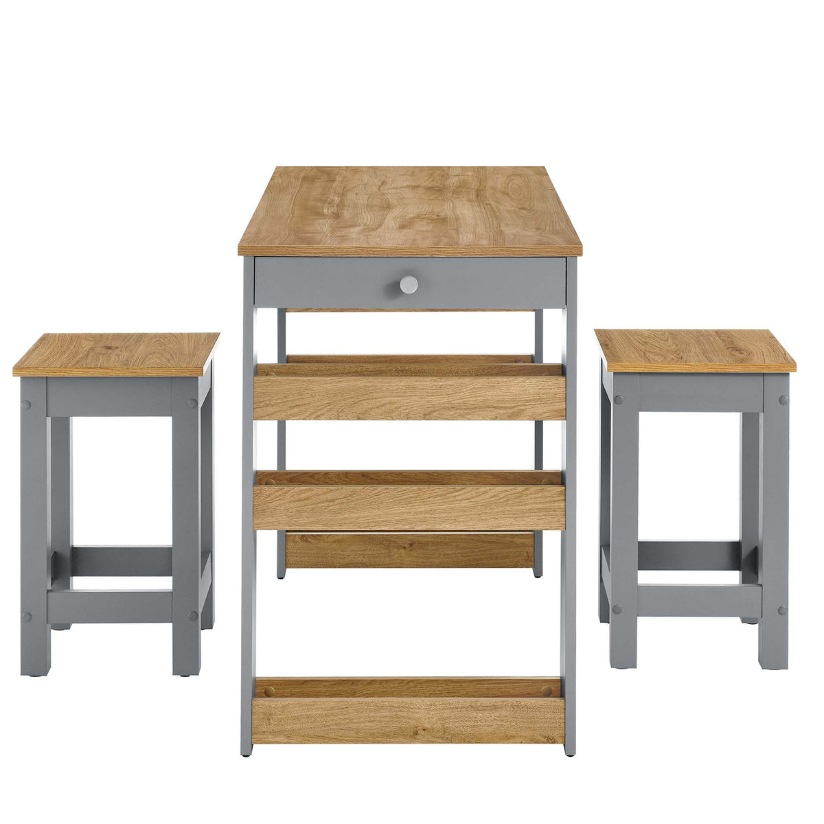 Galley 3-Piece Kitchen Island and Stool Set - Oak Gray