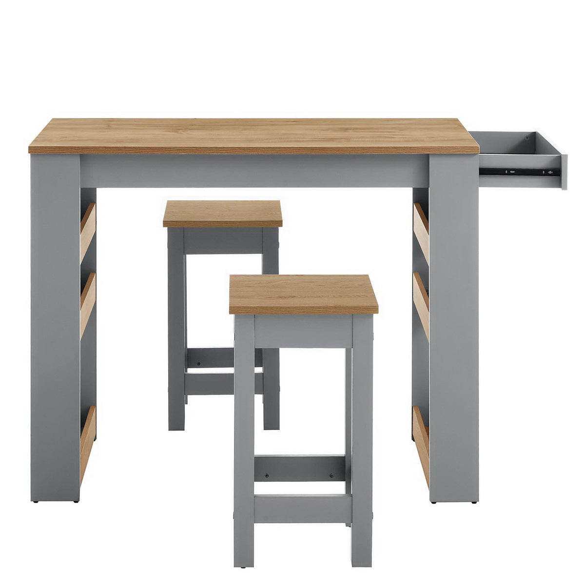 Galley 3-Piece Kitchen Island and Stool Set - Oak Gray