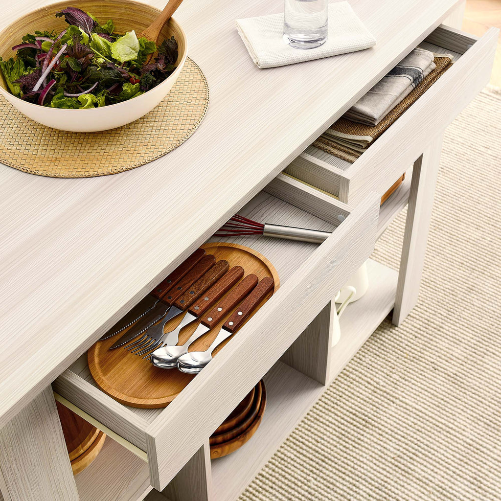 Meadowbrook 3-Piece Kitchen Island and Stool Set - White Maple