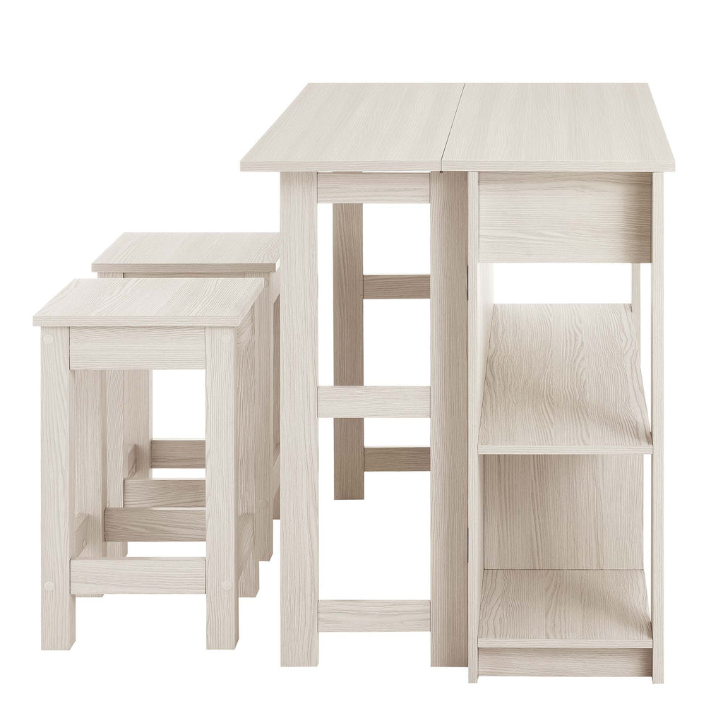 Meadowbrook 3-Piece Kitchen Island and Stool Set - White Maple