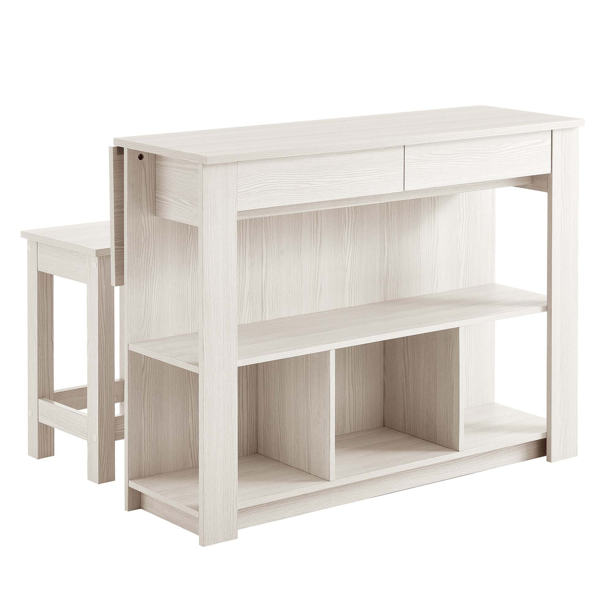 Meadowbrook 3-Piece Kitchen Island and Stool Set - White Maple