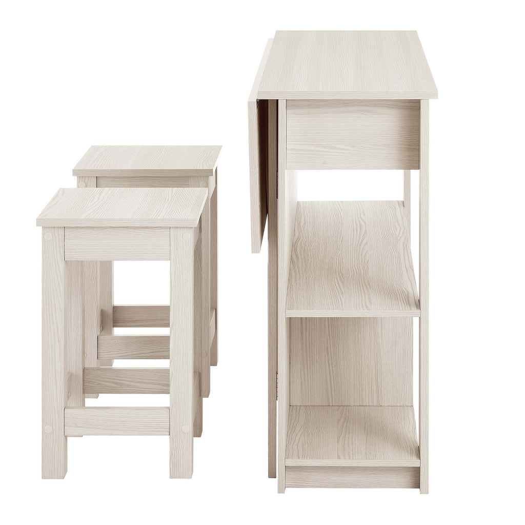 Meadowbrook 3-Piece Kitchen Island and Stool Set - White Maple