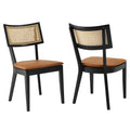 Caledonia Vegan Leather Upholstered Wood Dining Chairs Set of 2 - Black Tan