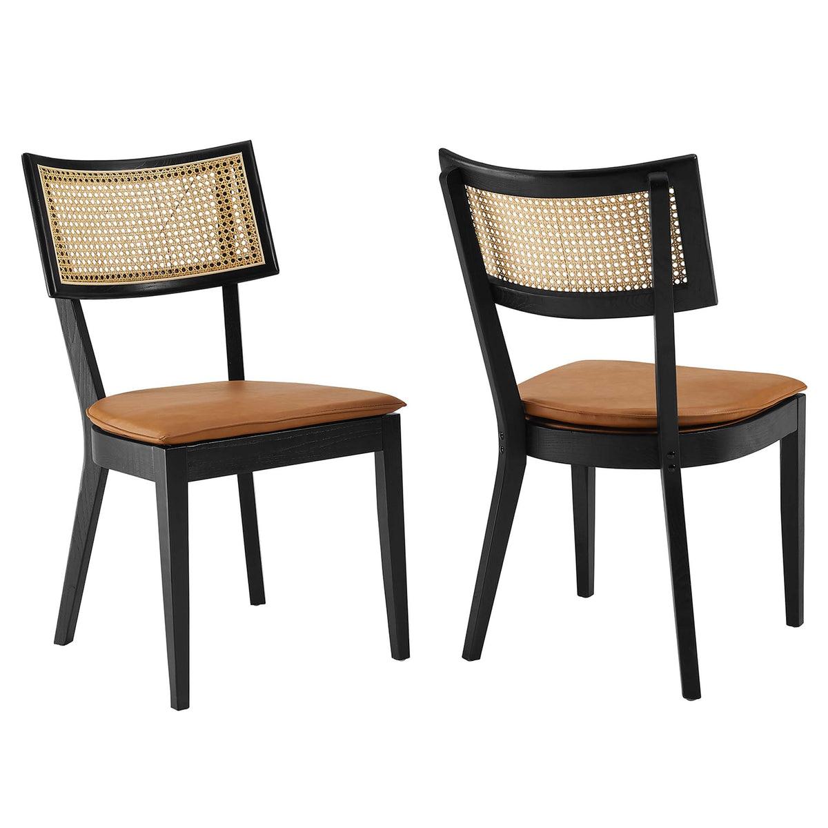 Caledonia Vegan Leather Upholstered Wood Dining Chairs Set of 2 - Black Tan