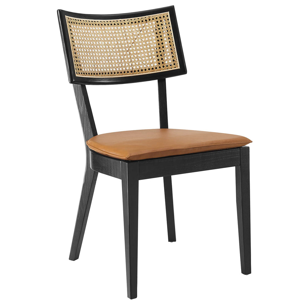 Caledonia Vegan Leather Upholstered Wood Dining Chairs Set of 2 - Black Tan