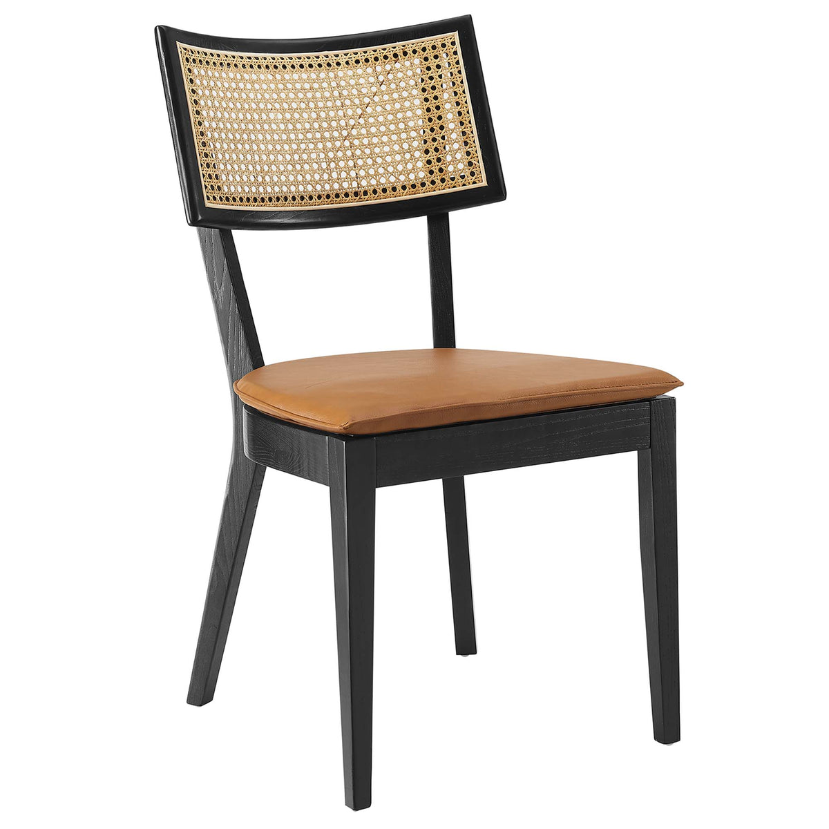 Caledonia Vegan Leather Upholstered Wood Dining Chairs Set of 2 - Black Tan