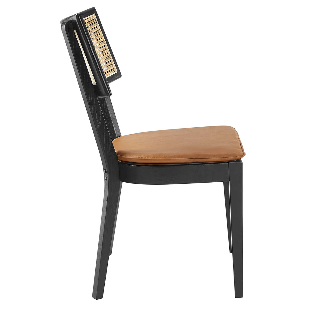 Caledonia Vegan Leather Upholstered Wood Dining Chairs Set of 2 - Black Tan