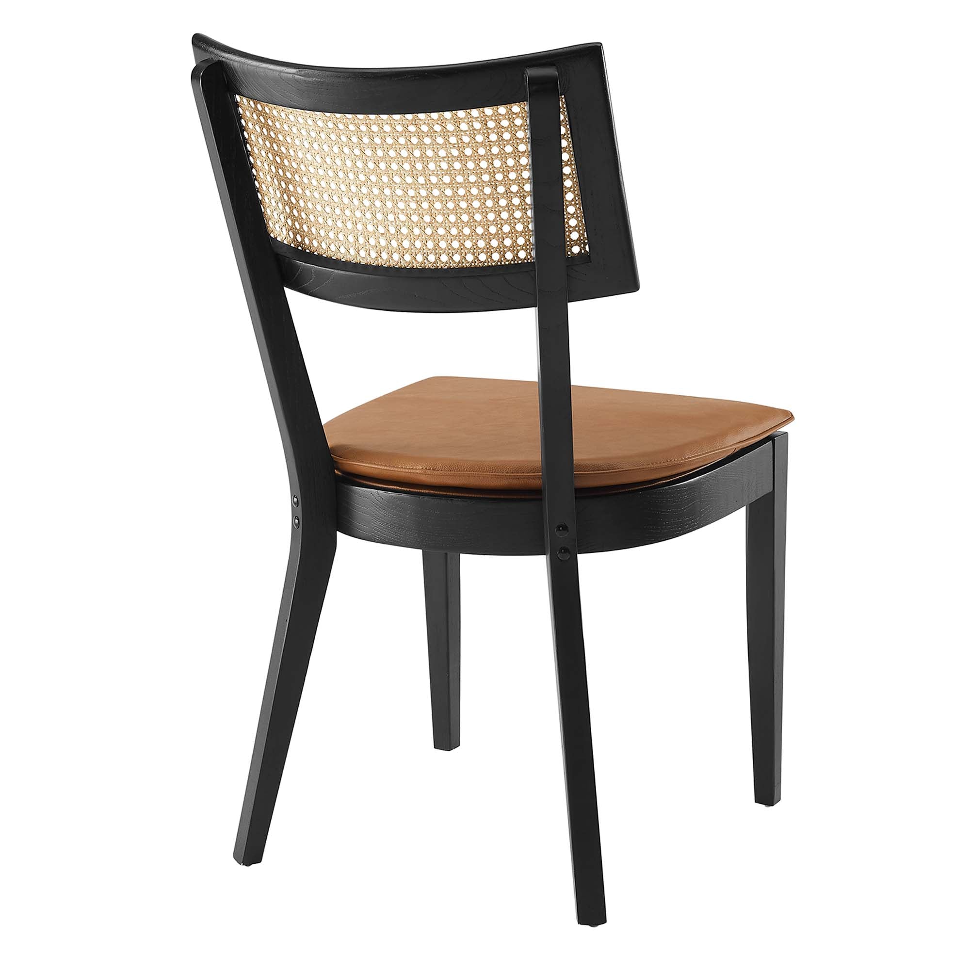 Caledonia Vegan Leather Upholstered Wood Dining Chairs Set of 2 - Black Tan