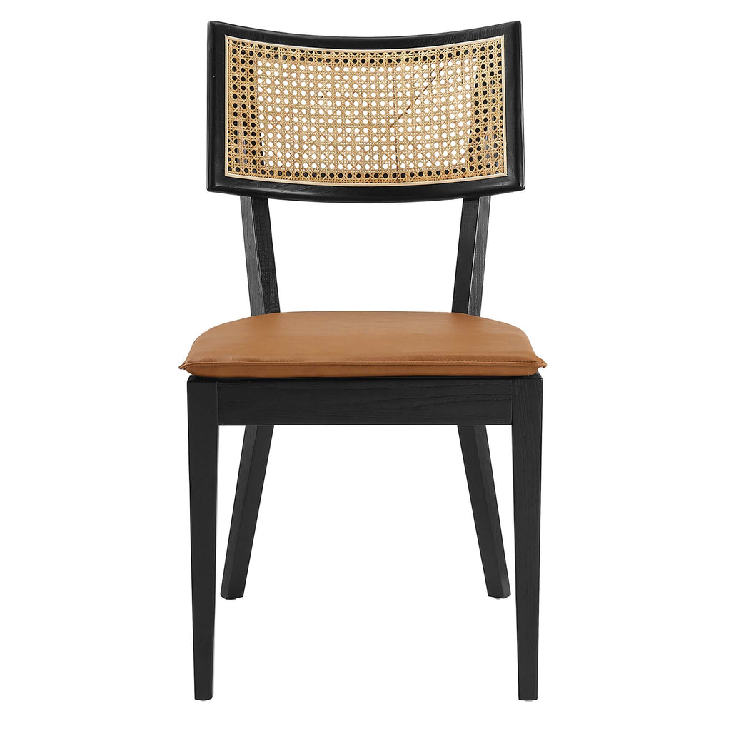 Caledonia Vegan Leather Upholstered Wood Dining Chairs Set of 2 - Black Tan