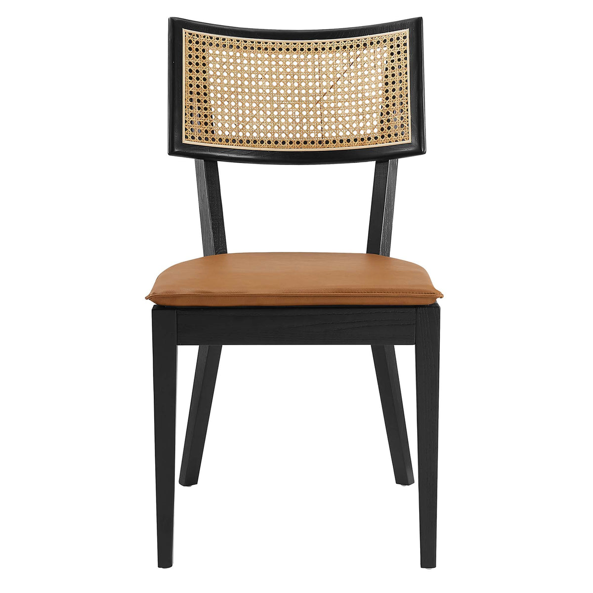 Caledonia Vegan Leather Upholstered Wood Dining Chairs Set of 2 - Black Tan