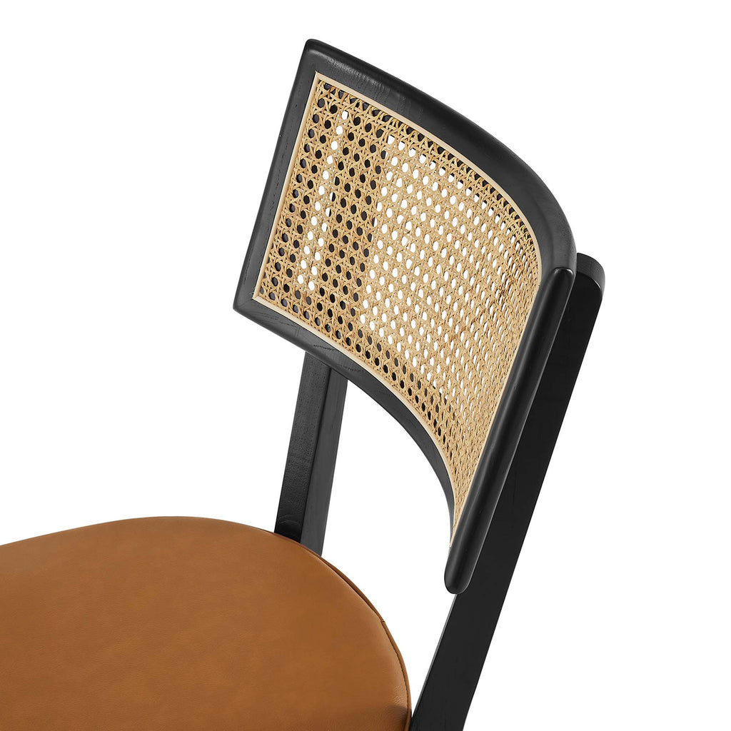 Caledonia Vegan Leather Upholstered Wood Dining Chairs Set of 2 - Black Tan