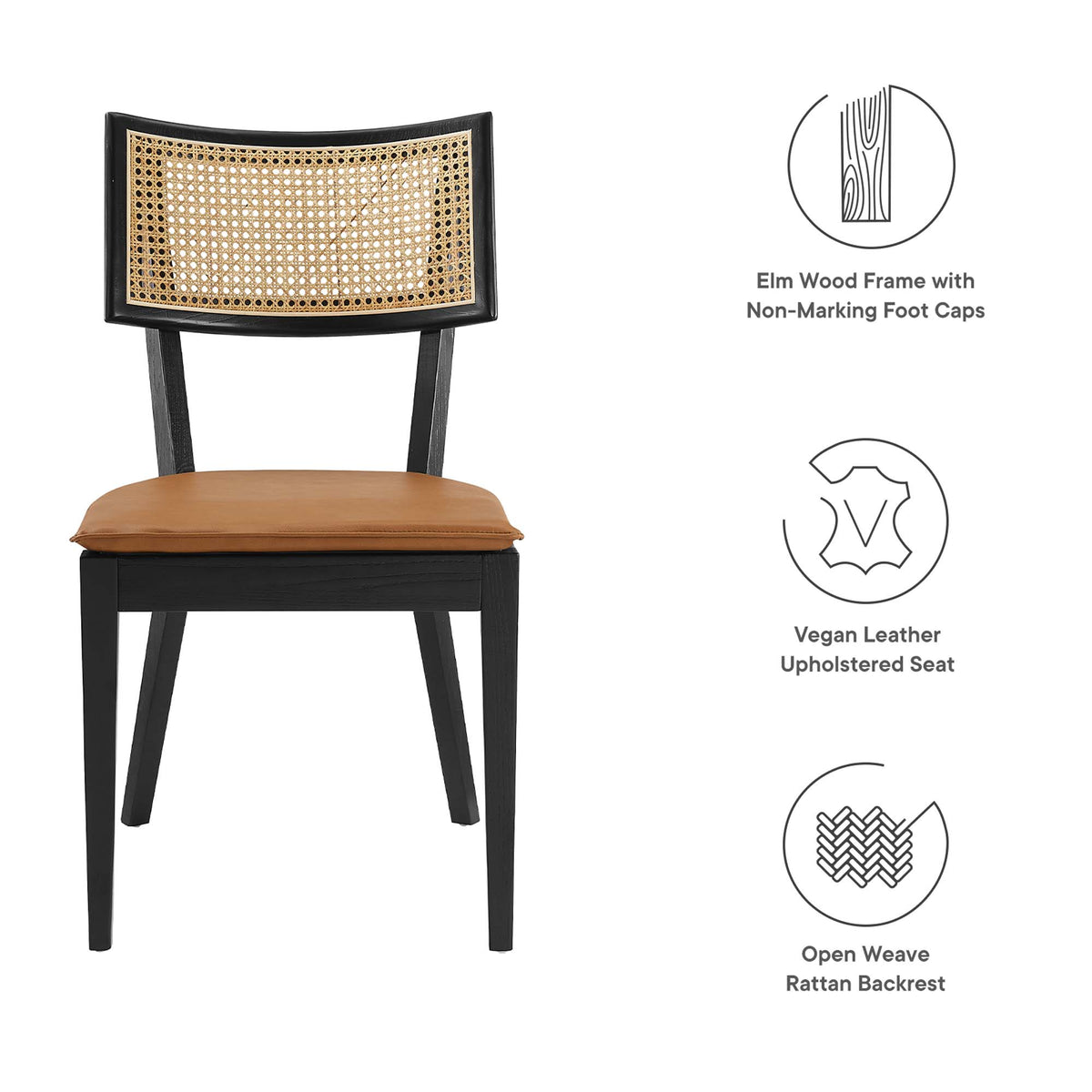 Caledonia Vegan Leather Upholstered Wood Dining Chairs Set of 2 - Black Tan