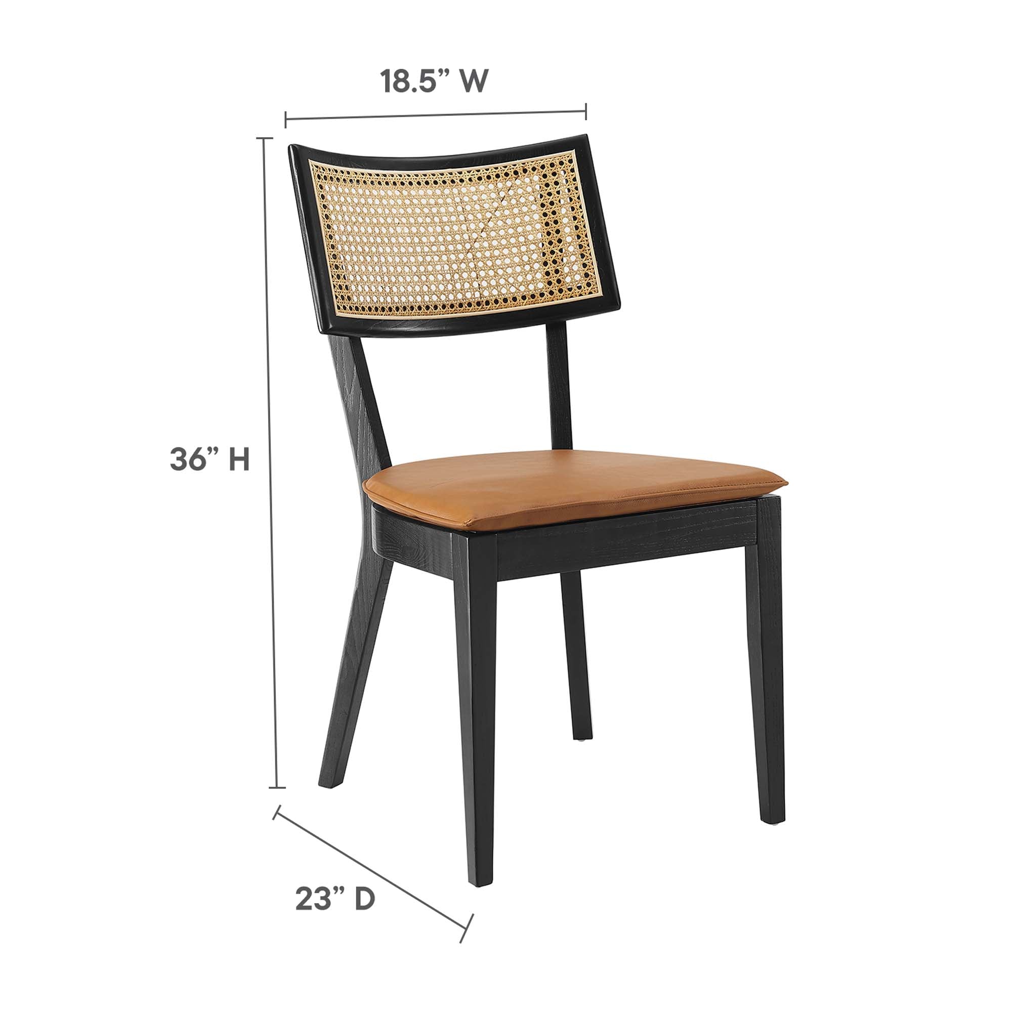Caledonia Vegan Leather Upholstered Wood Dining Chairs Set of 2 - Black Tan