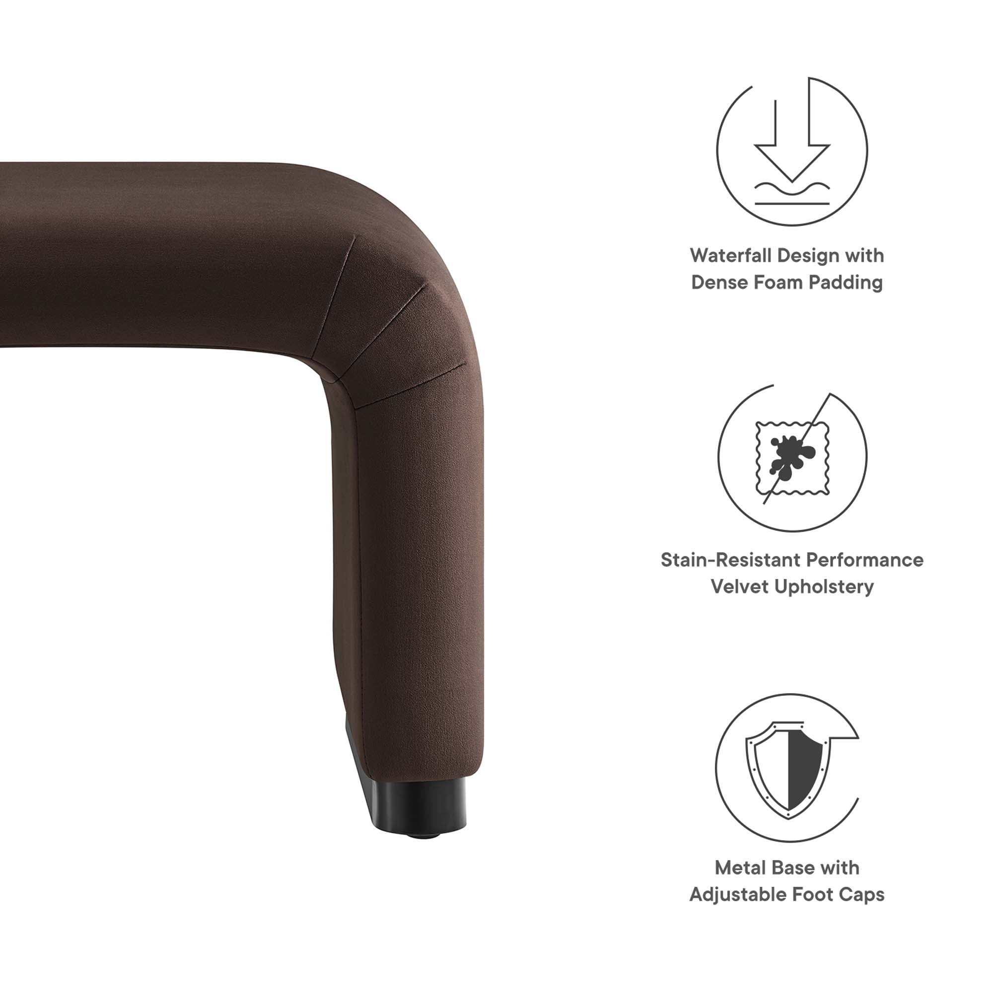 Koda Performance Velvet Waterfall Stool - Black Chocolate Brown