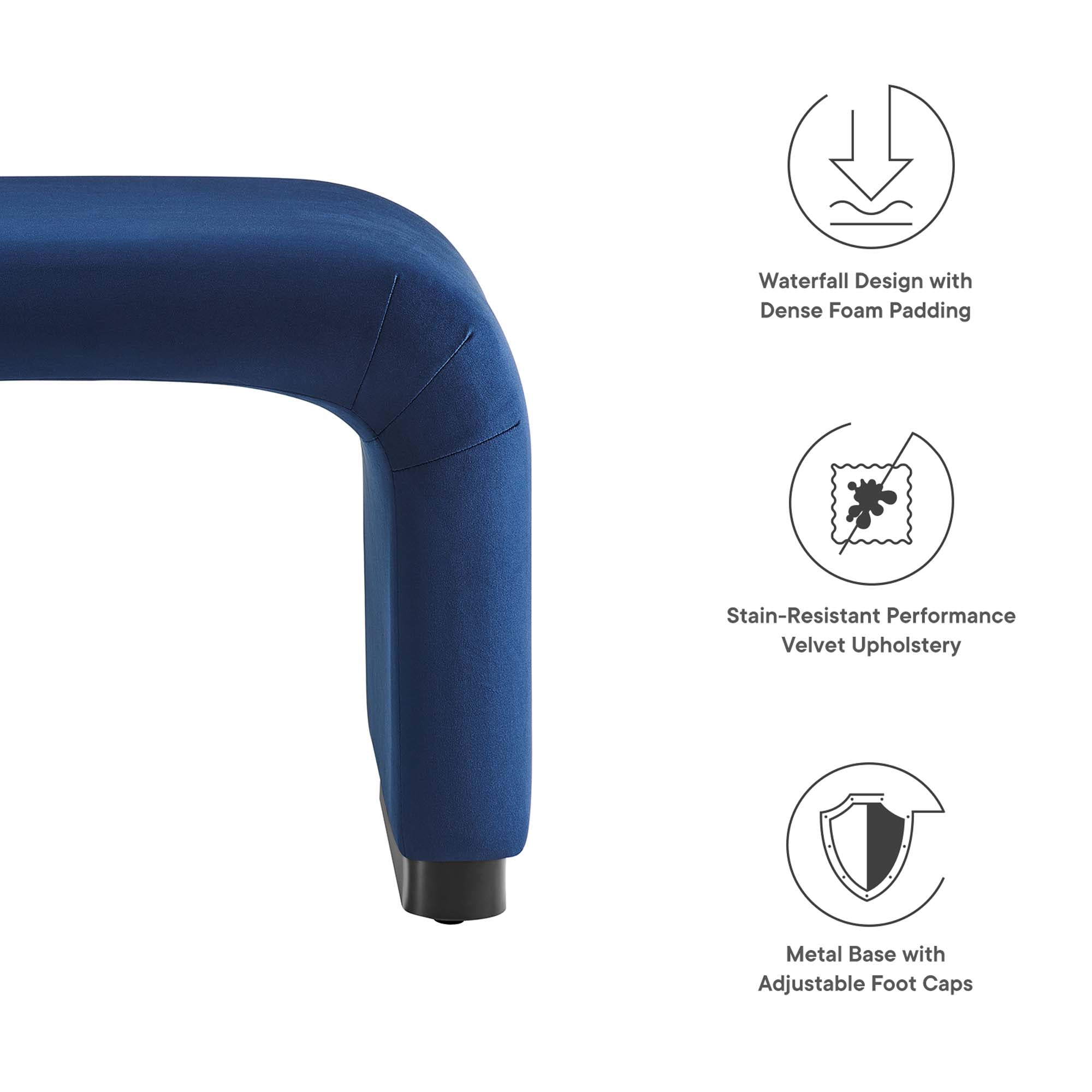 Koda Performance Velvet Waterfall Stool - Black Midnight Blue