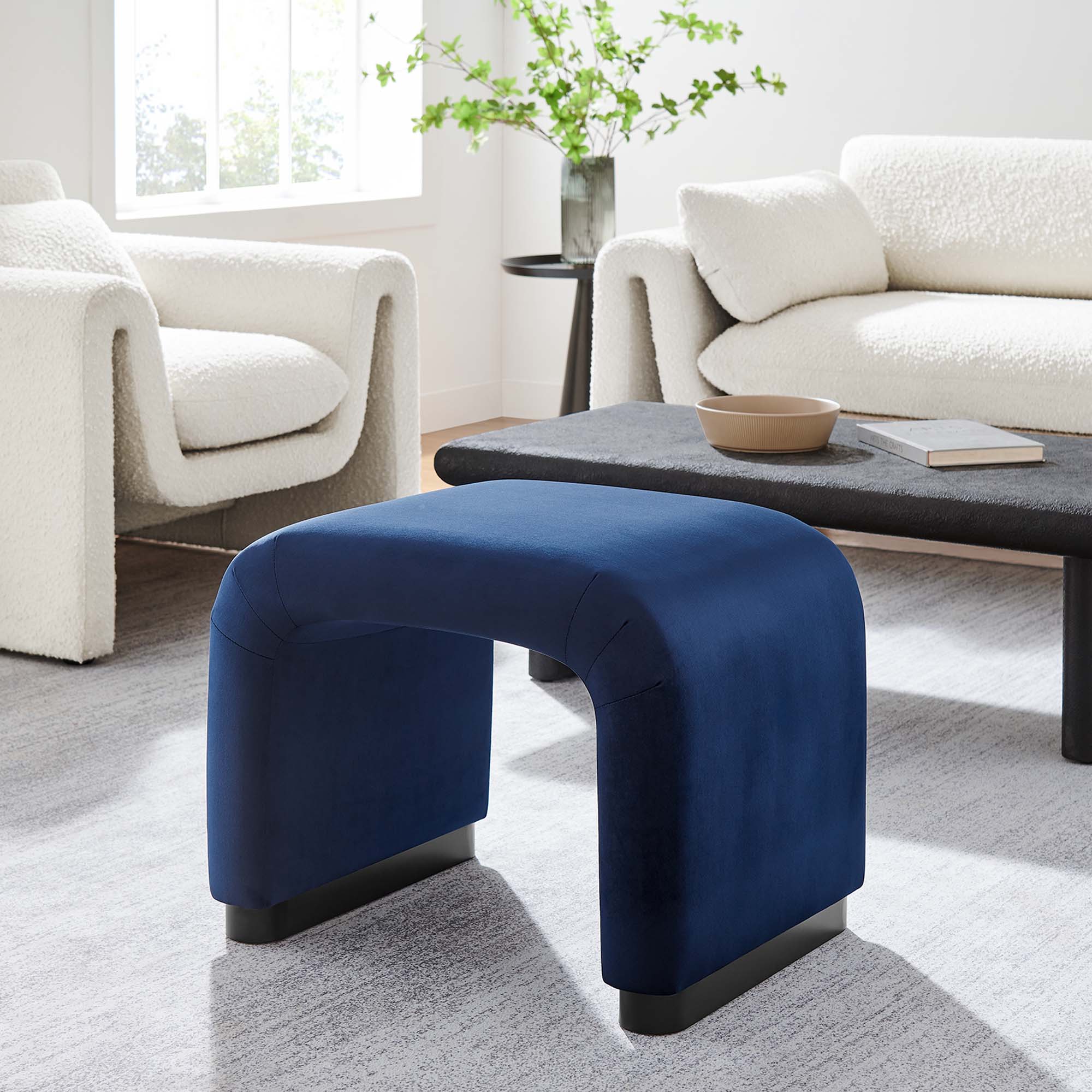 Koda Performance Velvet Waterfall Stool - Black Midnight Blue