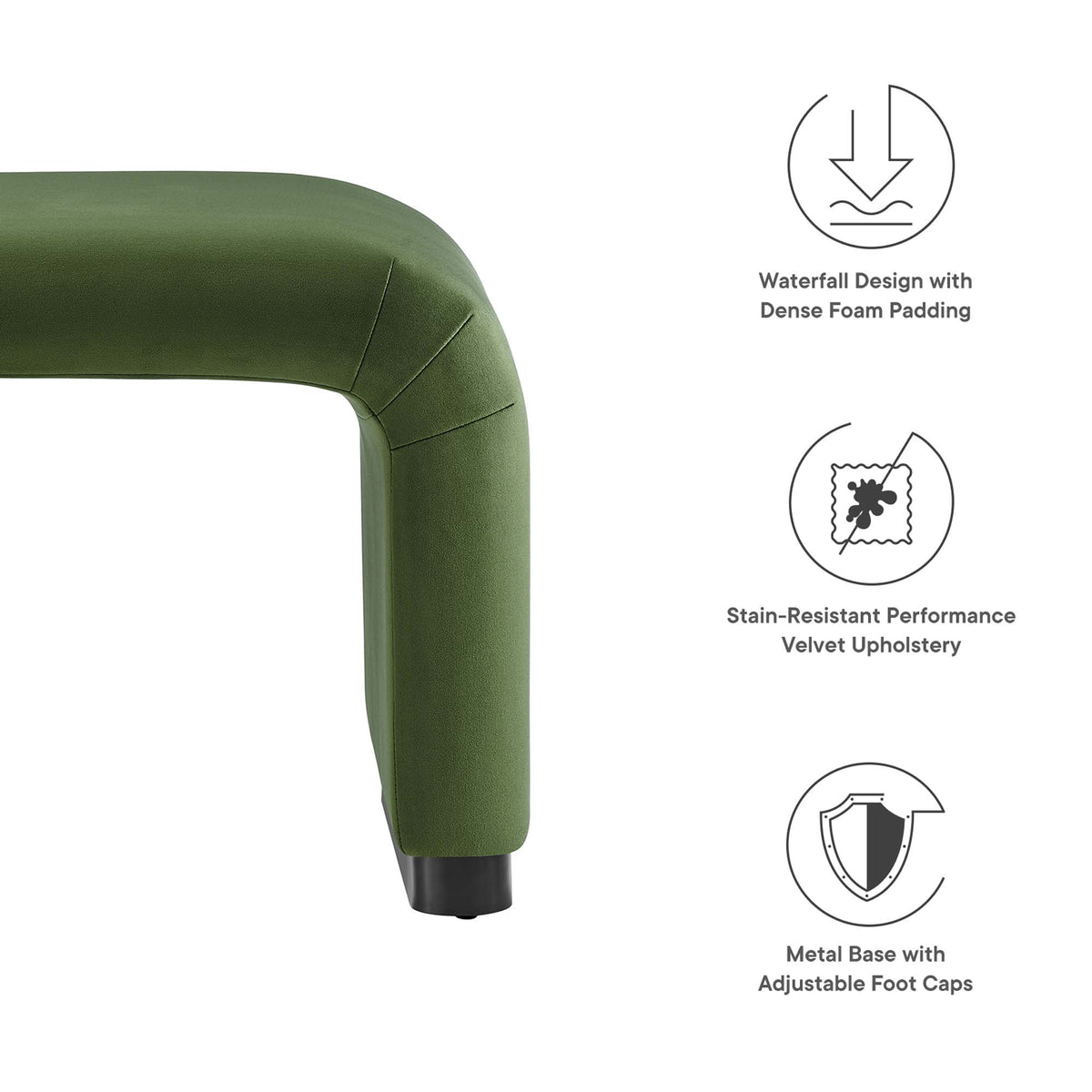 Koda Performance Velvet Waterfall Stool - Black Moss Green