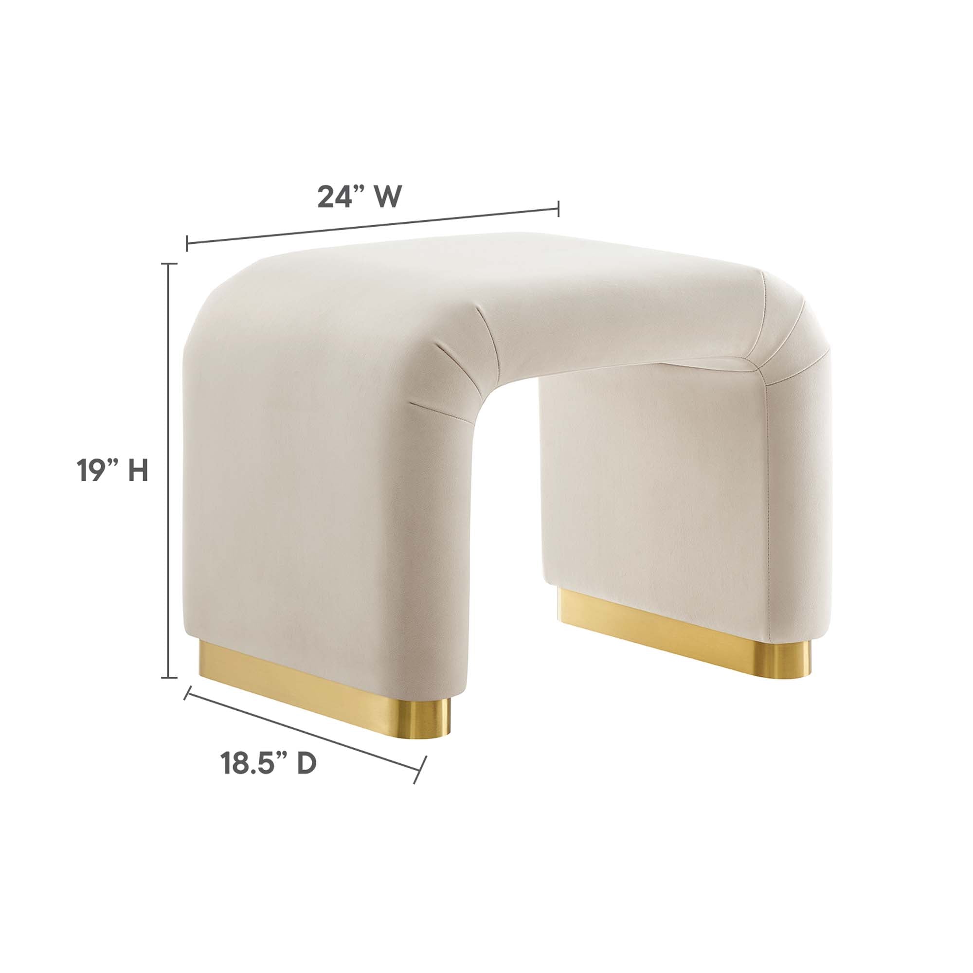 Koda Performance Velvet Waterfall Stool - Brass Almond