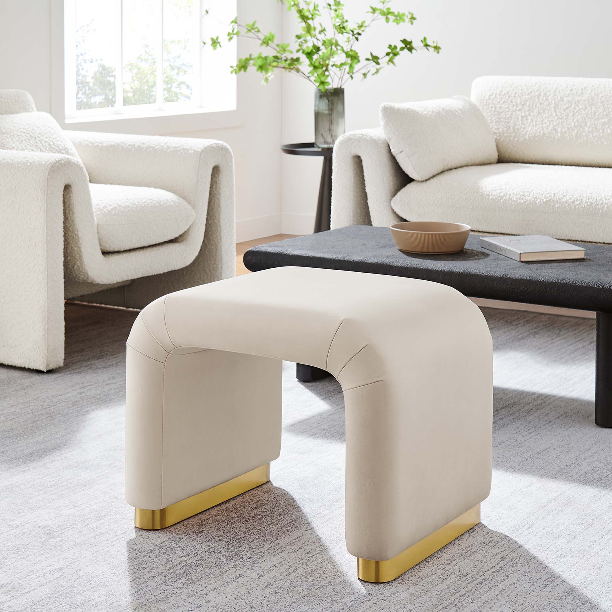 Koda Performance Velvet Waterfall Stool - Brass Almond