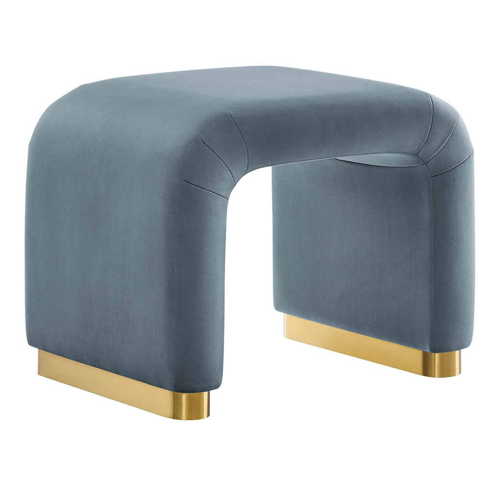 Koda Performance Velvet Waterfall Stool - Brass Cadet Blue