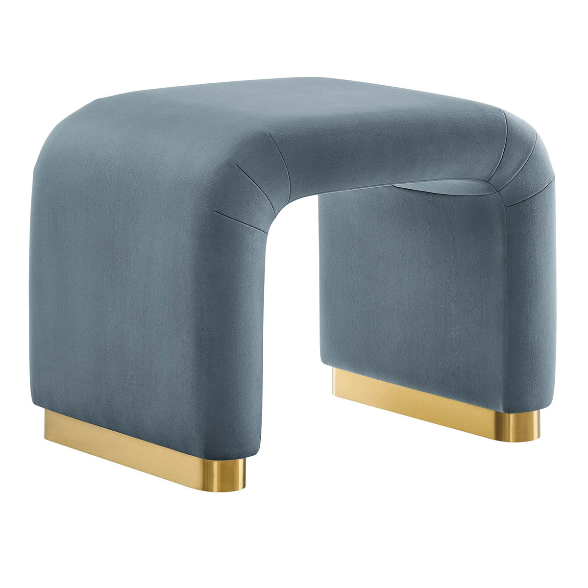 Koda Performance Velvet Waterfall Stool - Brass Cadet Blue