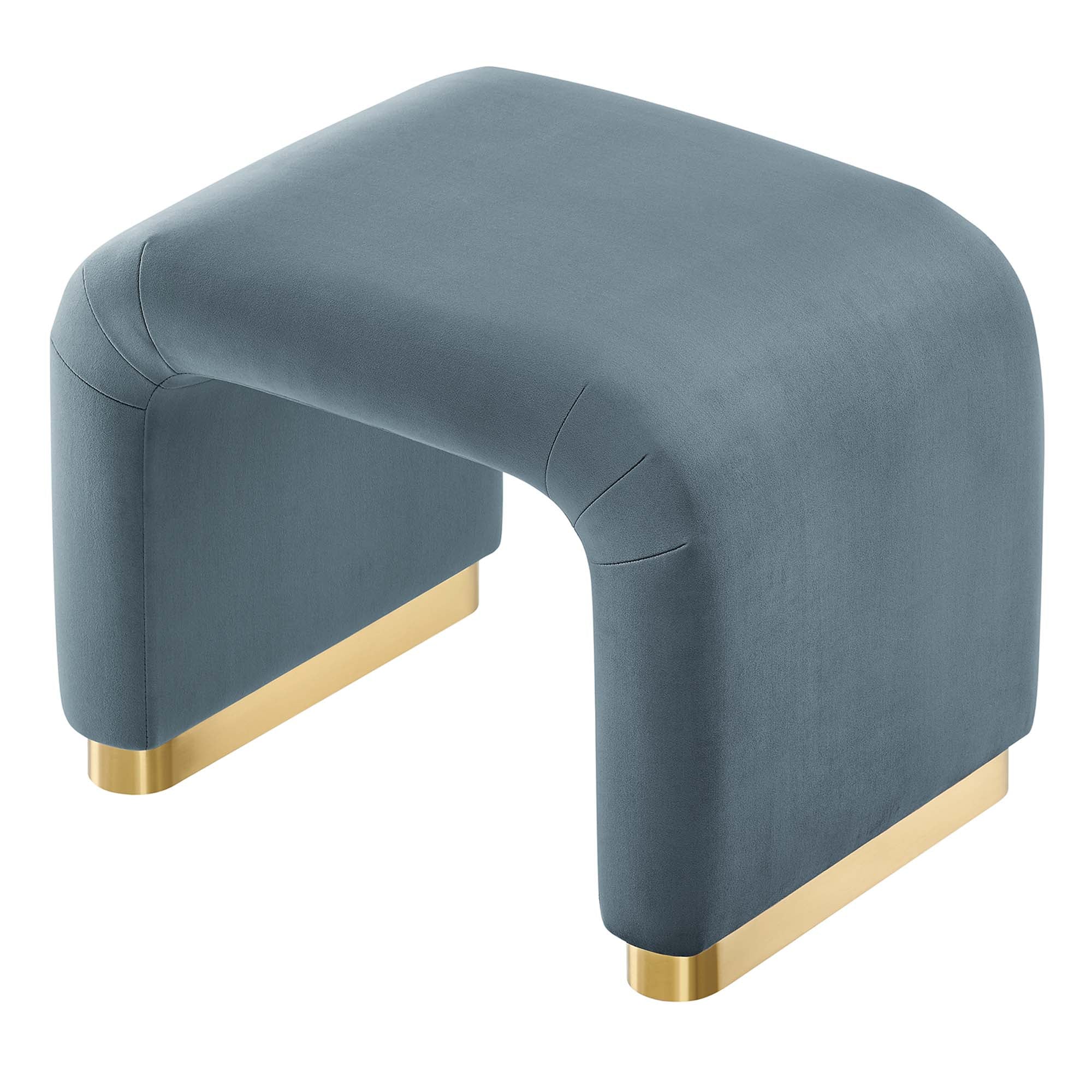 Koda Performance Velvet Waterfall Stool - Brass Cadet Blue