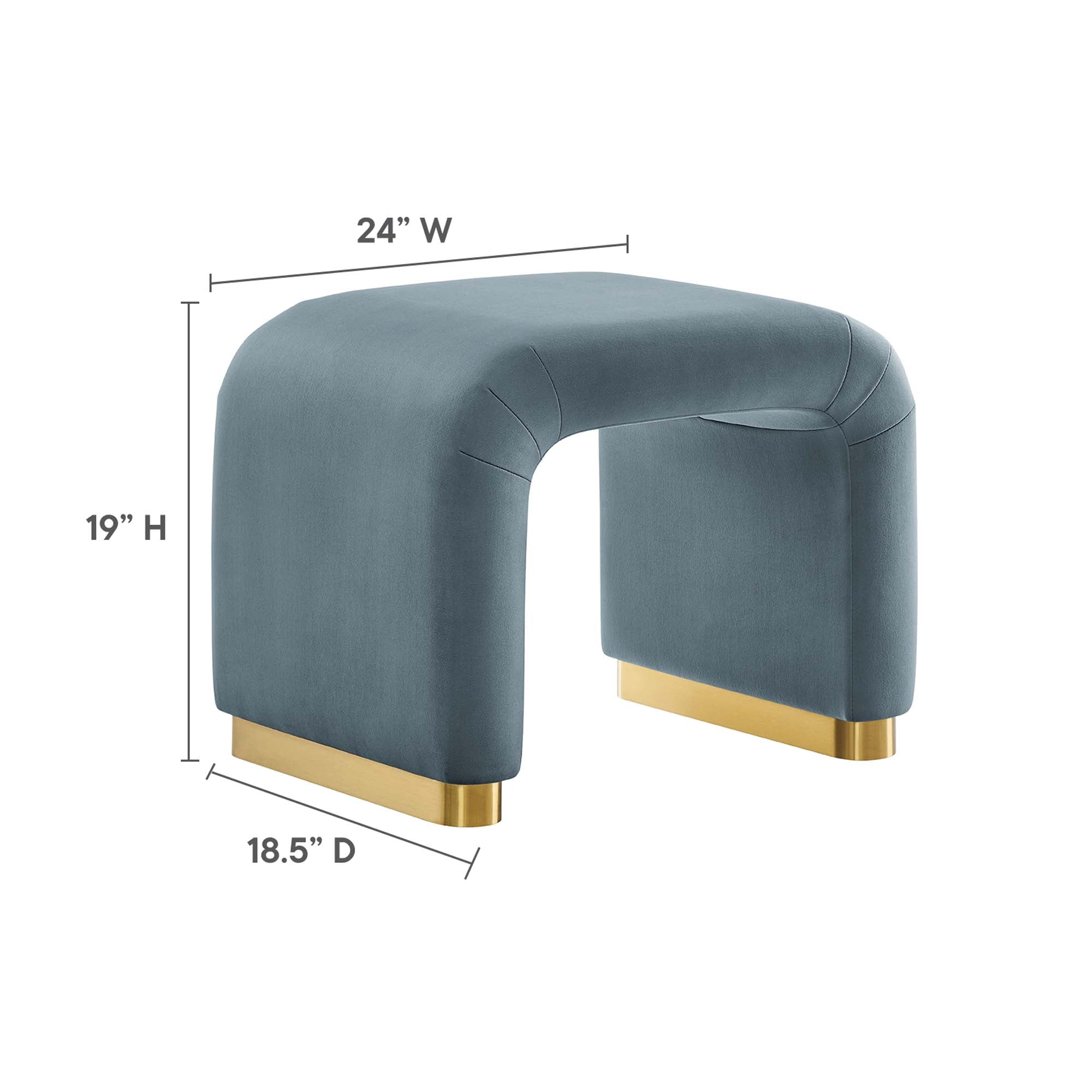Koda Performance Velvet Waterfall Stool - Brass Cadet Blue