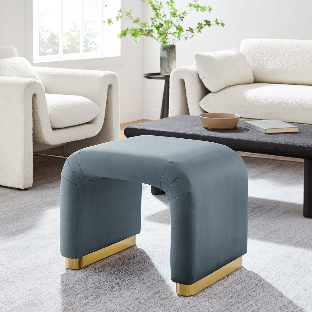 Koda Performance Velvet Waterfall Stool - Brass Cadet Blue