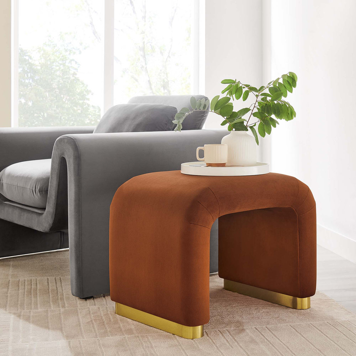 Koda Performance Velvet Waterfall Stool - Brass Rust