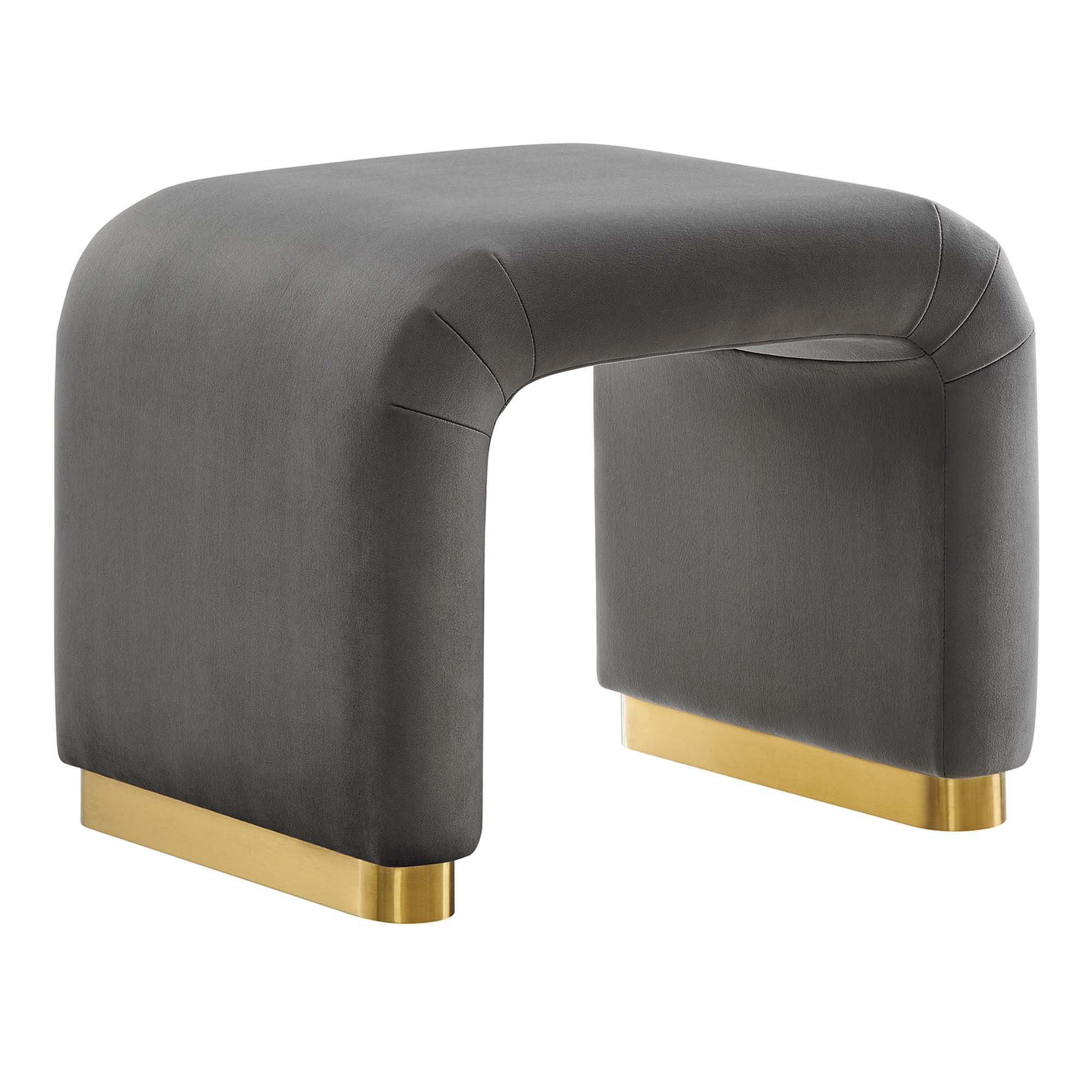 Koda Performance Velvet Waterfall Stool - Brass Storm Gray