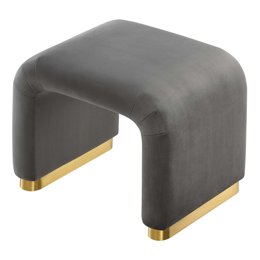 Koda Performance Velvet Waterfall Stool - Brass Storm Gray