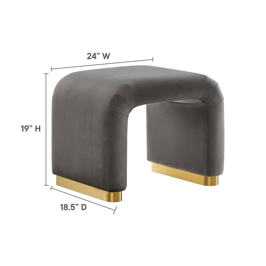 Koda Performance Velvet Waterfall Stool - Brass Storm Gray